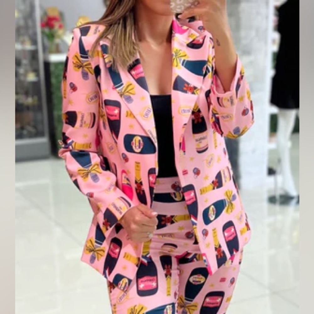 Pink Printed Women's Blazer - Fashion Statement Jacket